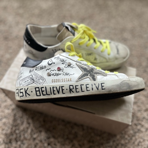 Golden Goose Superstar | Black/White Graffiti Custom | Size 38 (US 7.5–8) - Picture 1 of 9